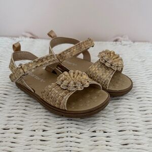Toddler Woven Flower Strap Sandals in Tan